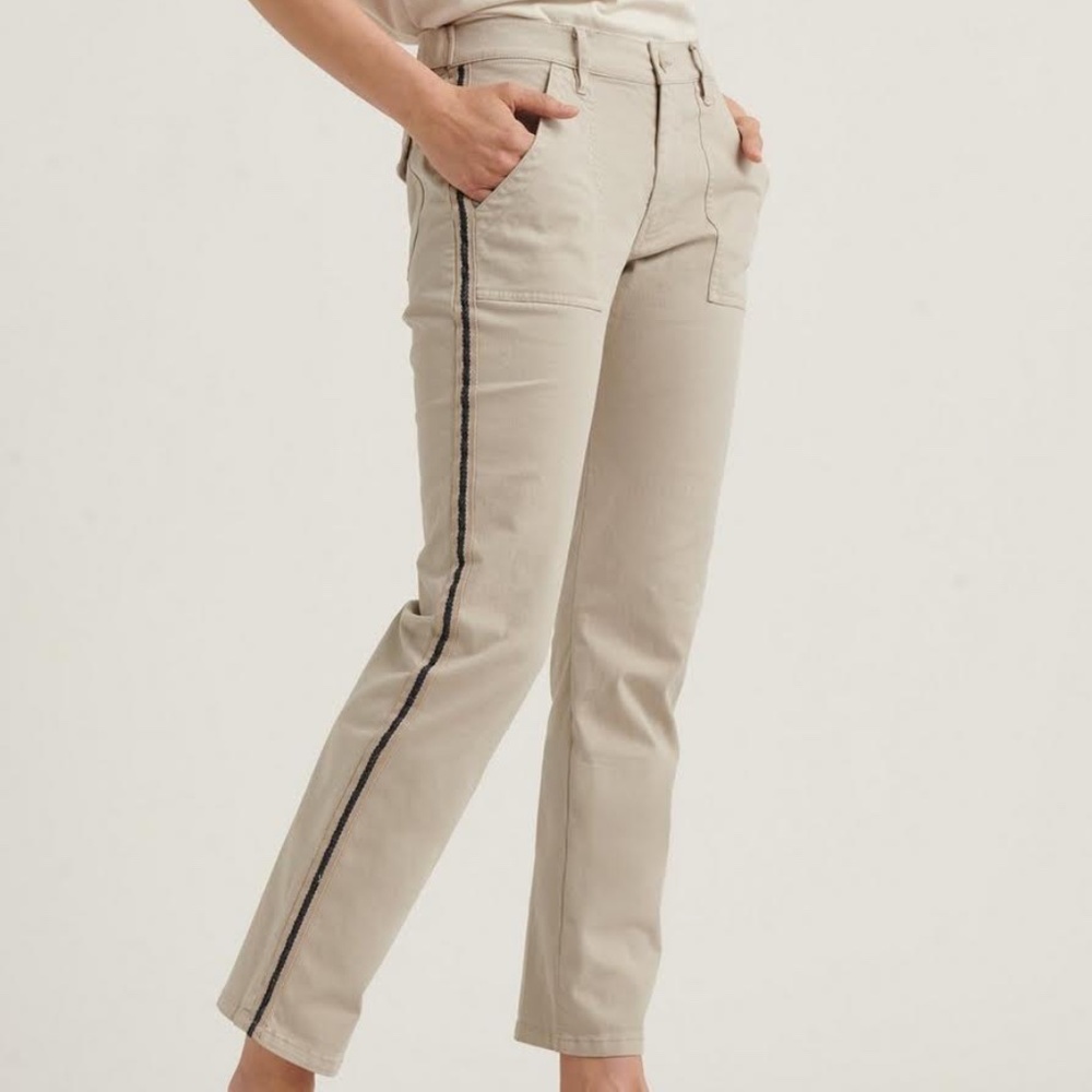 NWT Lucky Brand Utility Boyfriend Light Kahki w/ Blue Stripe Pants, Size 8/30 !!